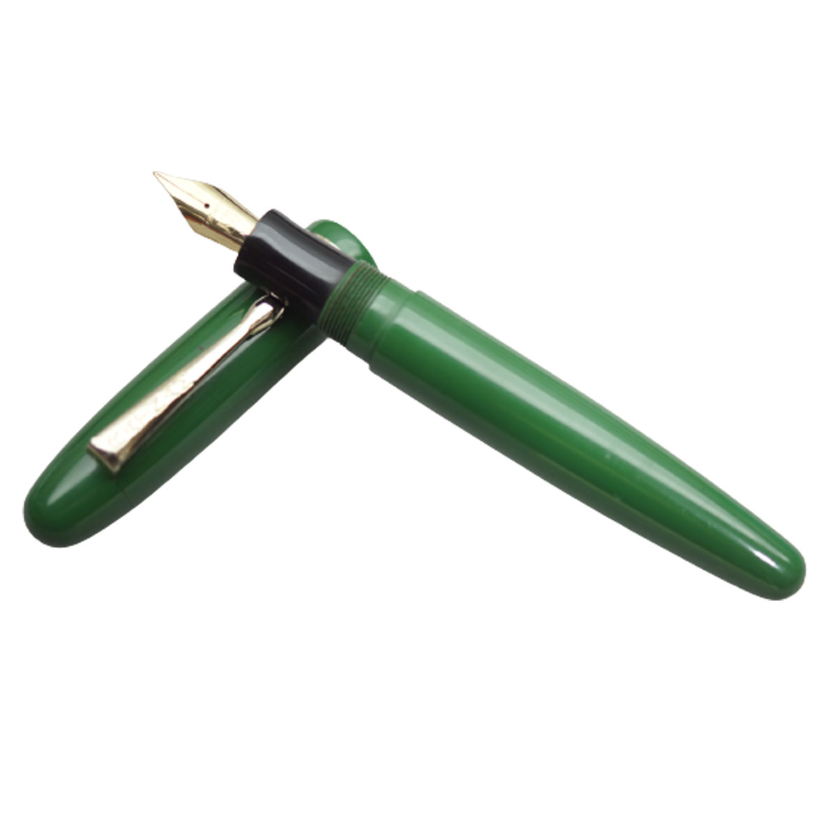 Ratnam  Torpedo Special Handmade Plain Green  Color Body  With Gold Trim Ebonite No.35 Kanwrite GP Medium Nib Handmade Eyedropper Fountain Pen SKU 20128