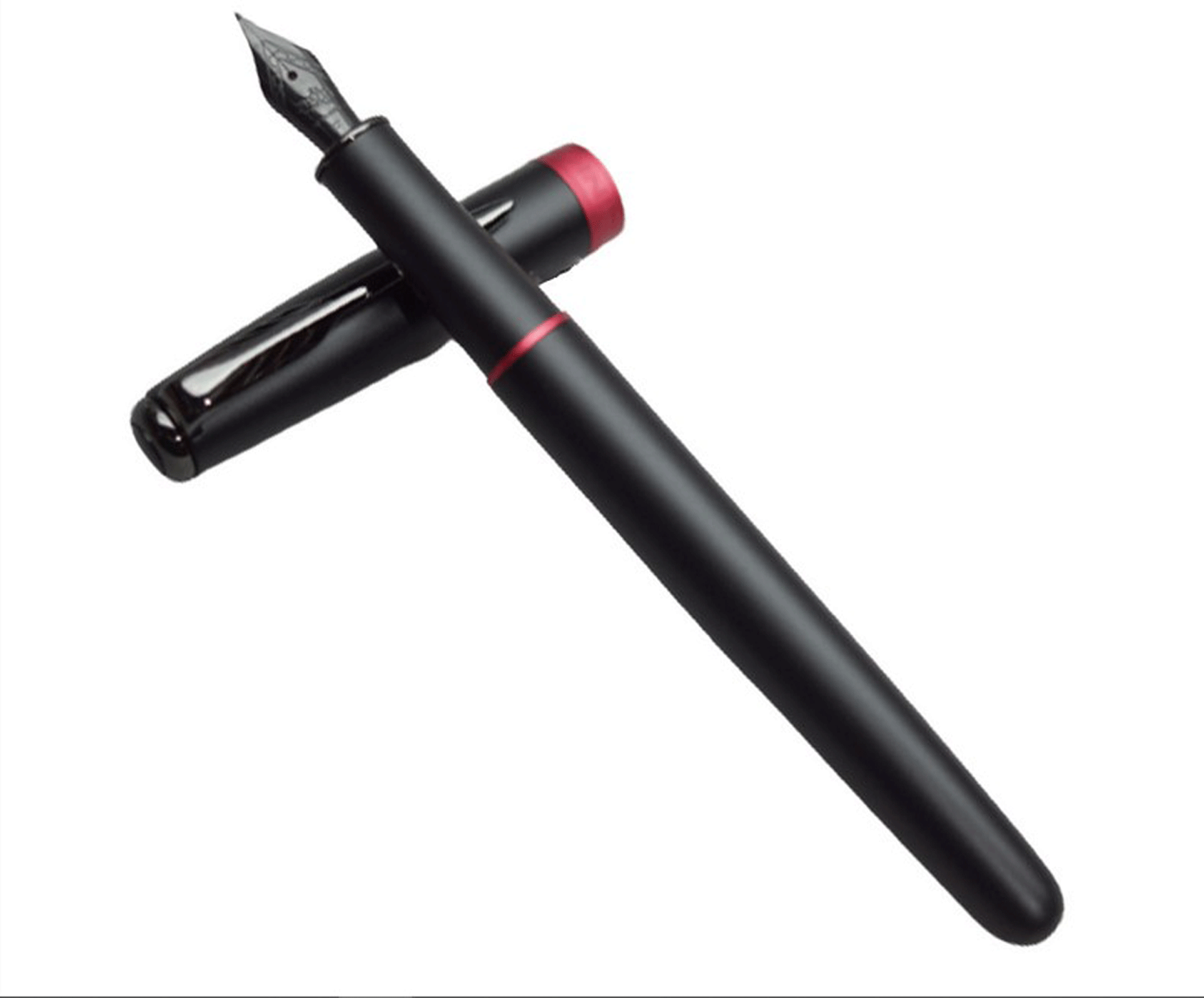 Jinhao 75 Mat Black Color Body With Black Cap Red Trims Fine Nib Converter Type Fountain Pen SKU 20150