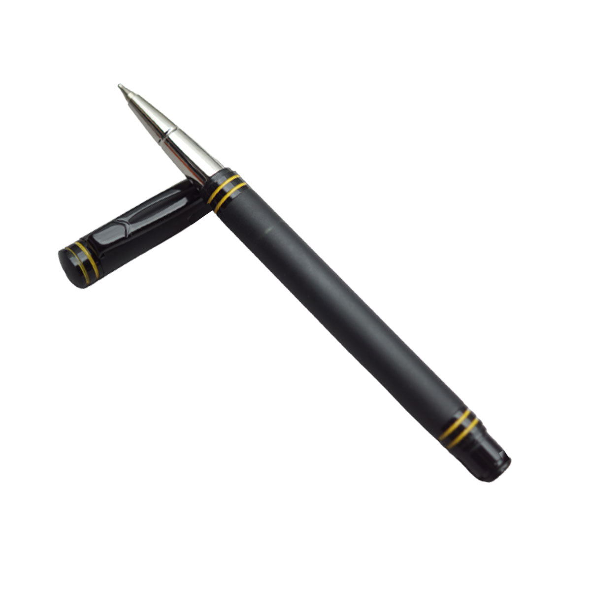 Picasso Parri Cooper Short Mat Black Color Body With Yellow Lines Black Designed Clip Fine Tip Jotter Refill Cap Type Ball Pen SKU 20164