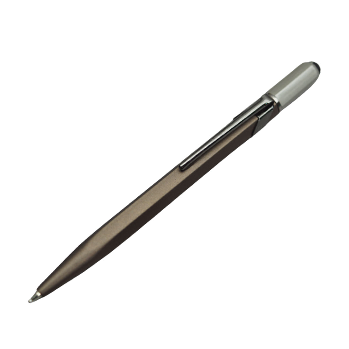 Picasso Parri Hexa Mat Finish Brown Color Hexagon Shape Body With Black Metal Clip Design Stylus on Top Fine Tip Twist Type Ball Pen SKU 20169