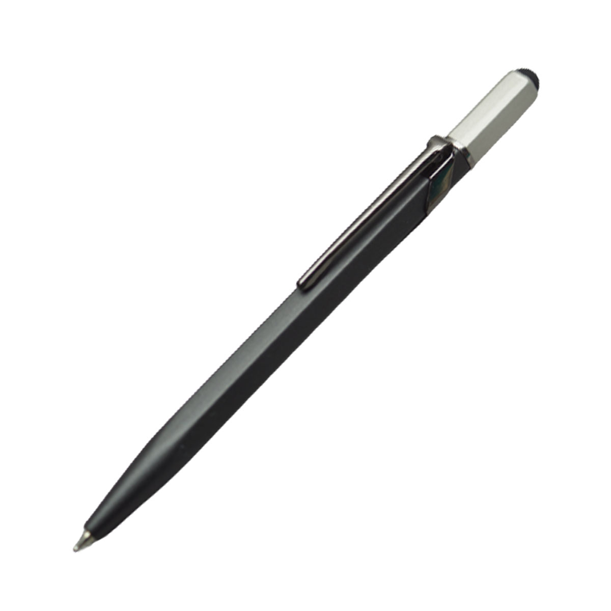 Picasso Parri Hexa Mat Finish Grey Color Hexagon Shape Body With Black Metal Clip Design Stylus on Top Fine Tip Twist Type Ball Pen SKU 20170