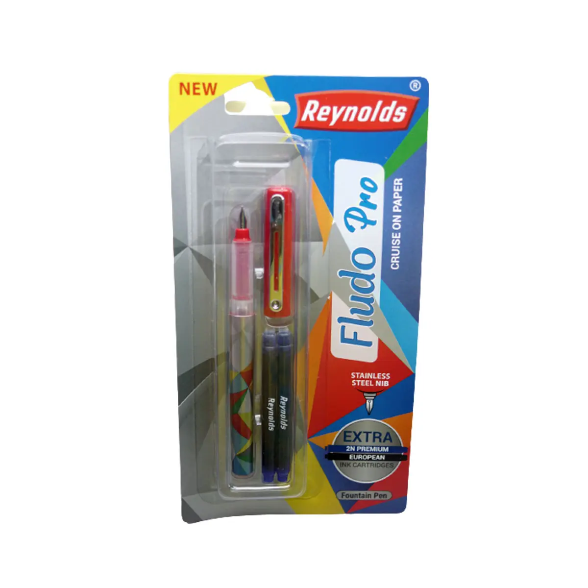 Reynolds Fludo Pro Red Color Body Design With Silver Clip Fine Nib