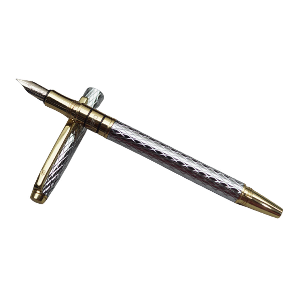 Hero 703- 10K - Gold Nib Fine Tipped Slim converter type Fountain Pen Silver Color Body and Cap with Gold Trims SKU 20239