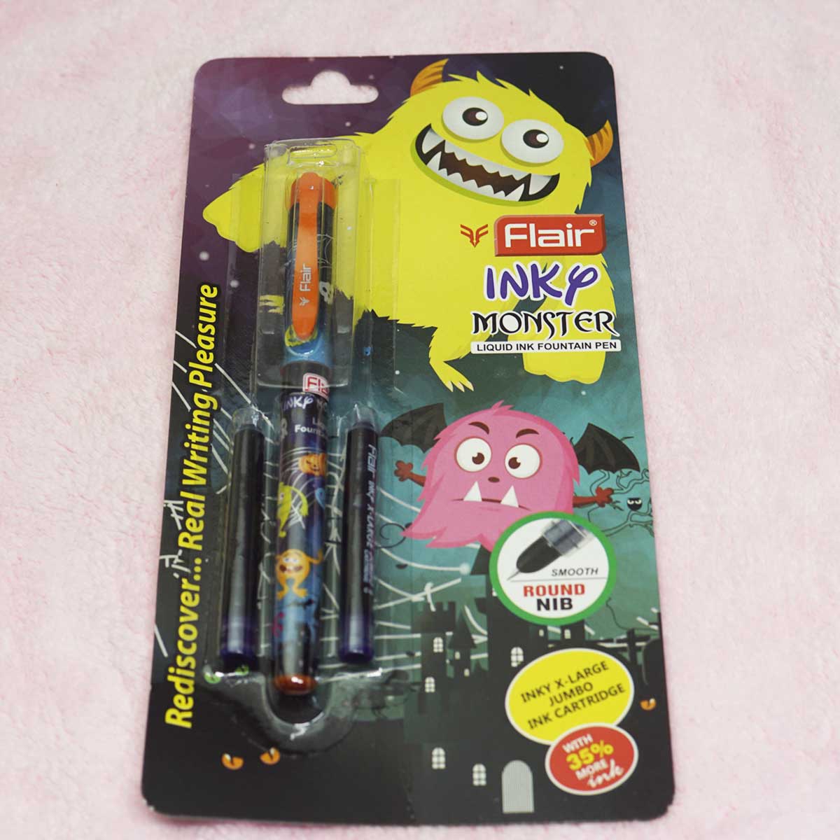 Flair Inky Monster Orange Clip With Body Design Fine Nib 2 Catridge Type Fountain Pen SKU 20258