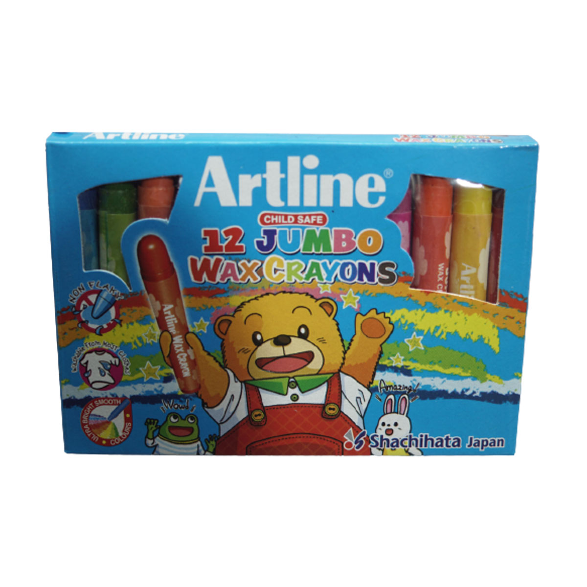 Artline Jumbo 12 Diffent Color Wax Crayons Washable And Non Flaky SKU 20307