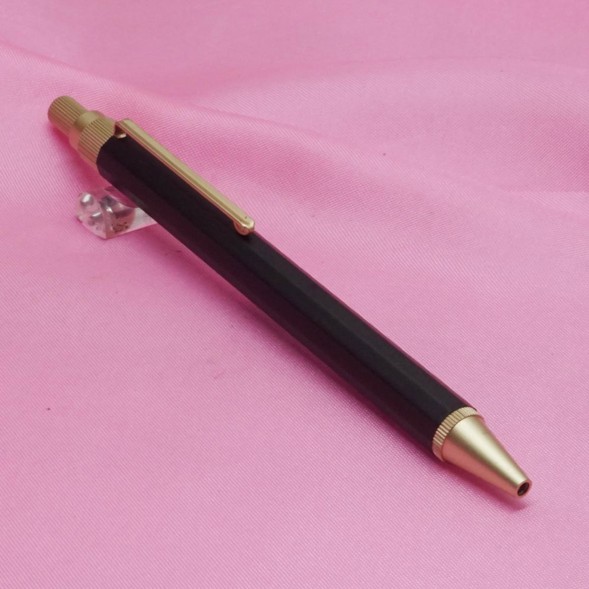 penhouse.in Mat Black Color Hexagon Shap  Body With Dull Gold Designed Clip  Fine Tip Jotter Refill Click Type Ball Pen SKU 20413