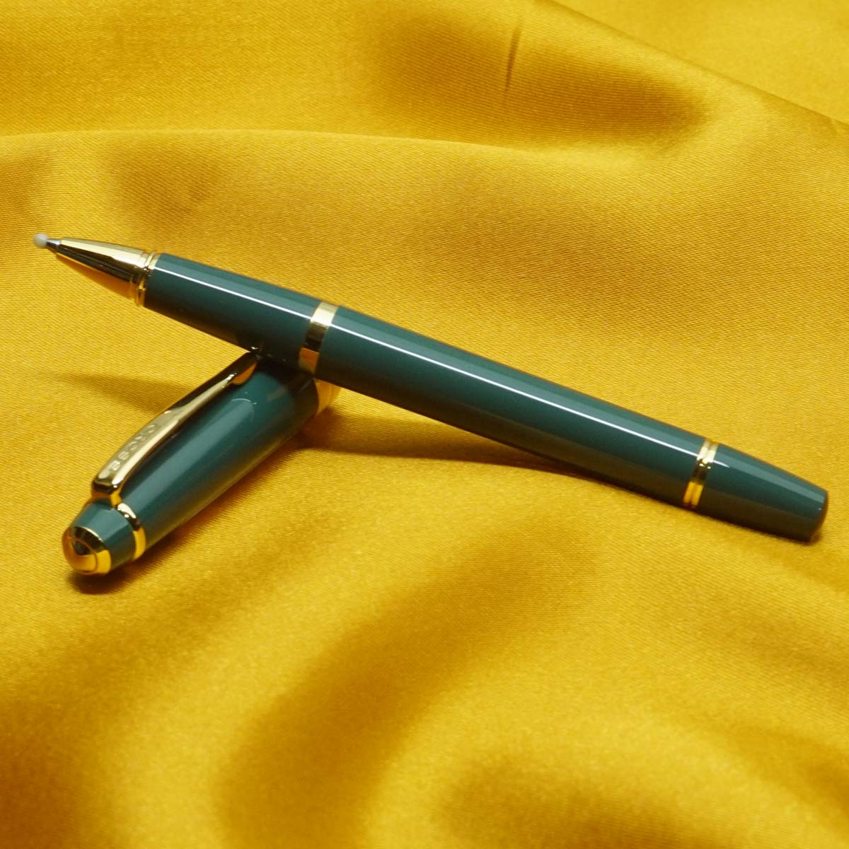Cross Bailey Green Color Body with Gold Trim Medium Tip Cap Type Plastic Body Roller Ball Pen SKU 20525