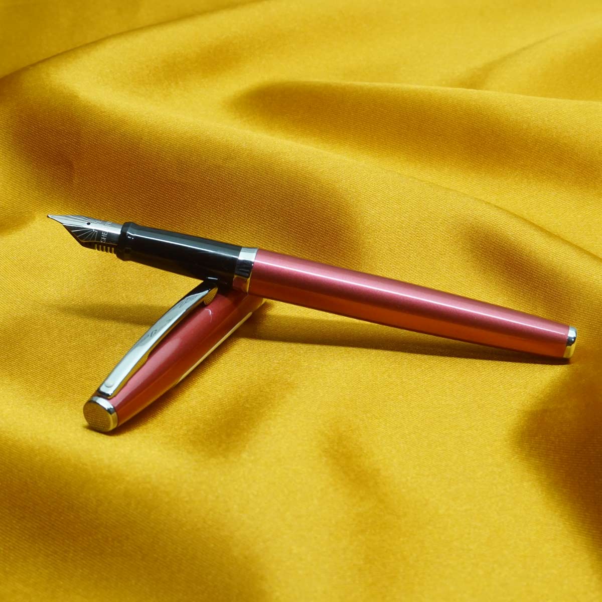Sheaffer Sagaris Red Color Body With Silver Trim Medium Nib Fountain Pen SKU 20540