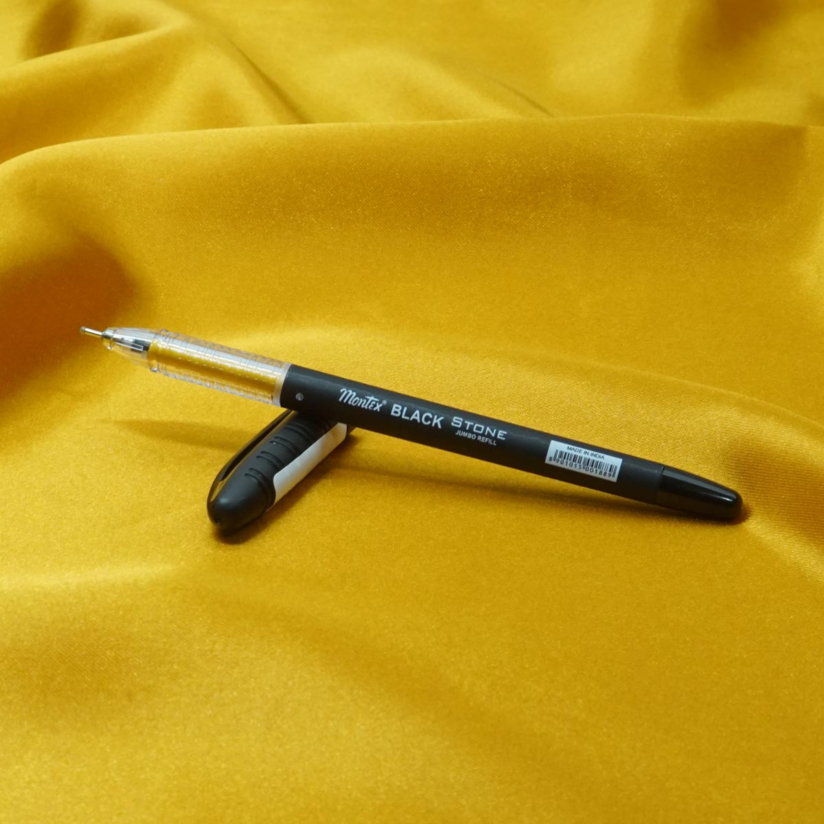 Montex Mega Stone Black Color Body With Yellow Window Design Fine Tip Cap Type Ball Pen SKU 20548