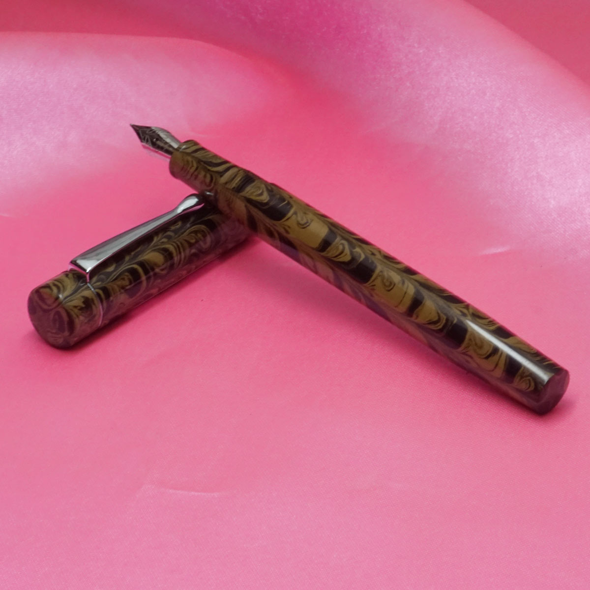 Click Century FP Yellow and Black marble Finish No.5.5 SSF Fine Tipped Eyedropper Model Ebonite Handmade Fountain Pen SKU 20625