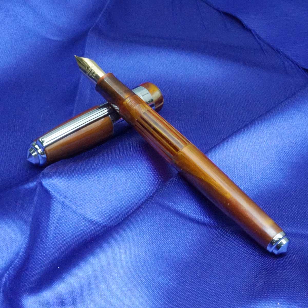 Arihant King Orange Color Body and Cap with Silver Trim No.8 Fine Tipped Nib Eye Dropper Model Fountain Pen SKU 20775