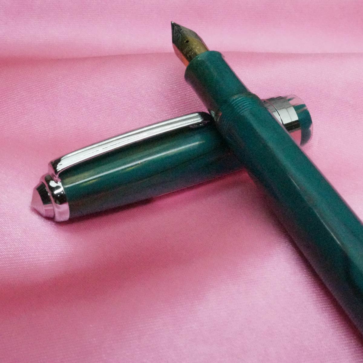 Starone Century Turquoise Blue Color Body and Cap with Silver Trims No.8 Dual Tone Fine Tipped Eye Dropper Model Fountain Pen SKU 20789