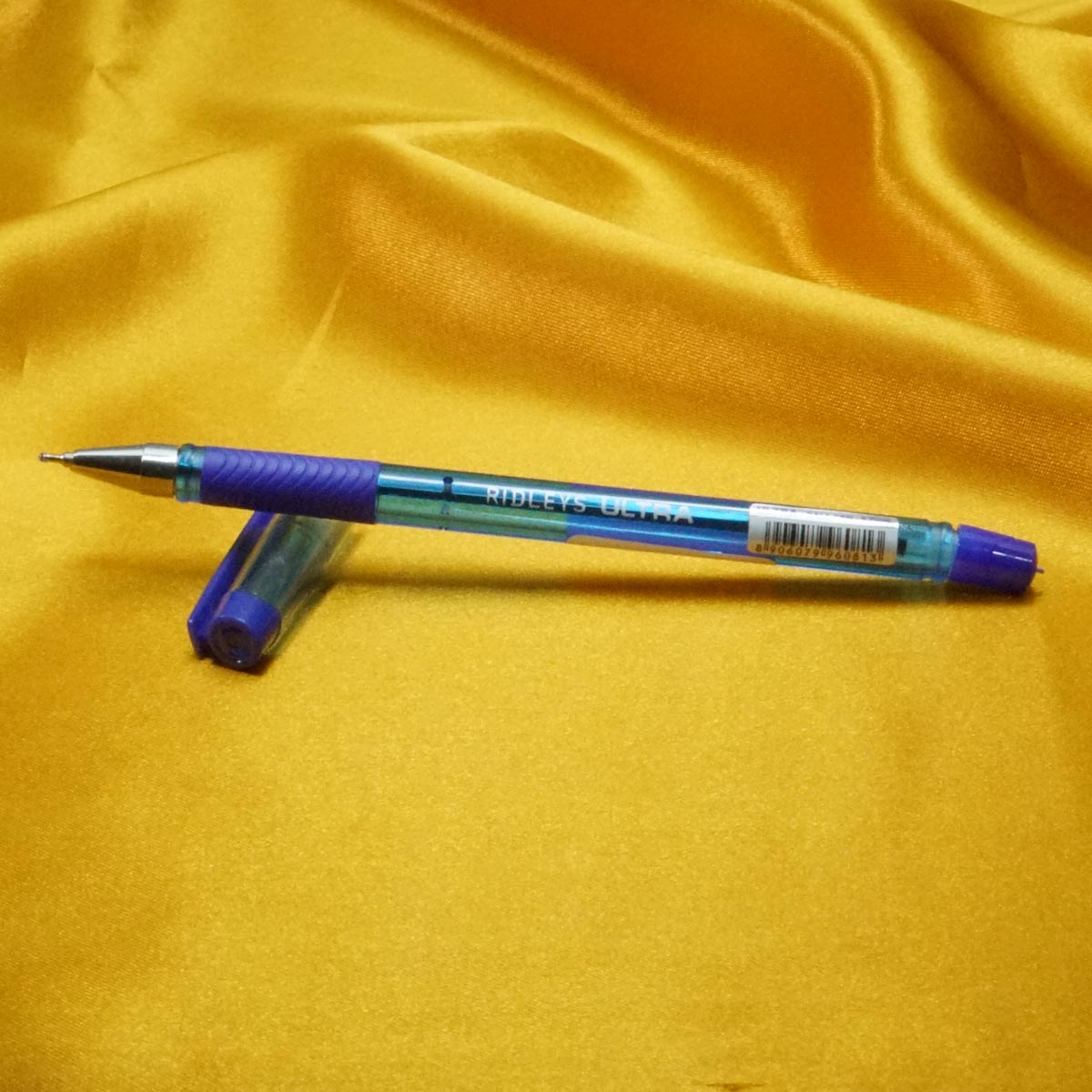 Ridleys Ultra Blue Transparent Body Fine Tip Rubber Grip Cap Type Ball Pen SKU 20836