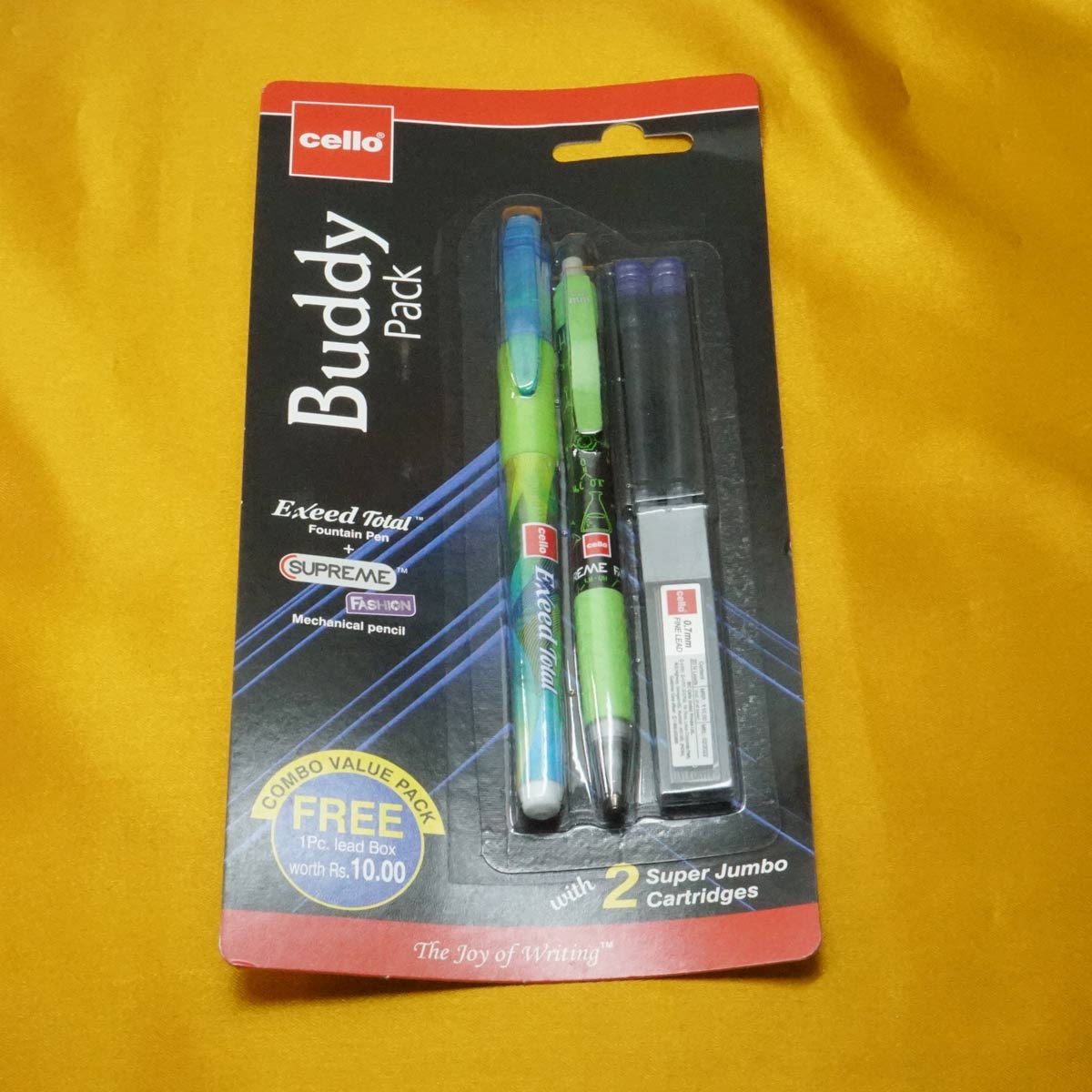 Cello Buddy Pack Green Color Designed Body Fine Nib With 0.7 Mechanical Pencil And Led And 2 Catridge Set Fountain Pen SKU 20854