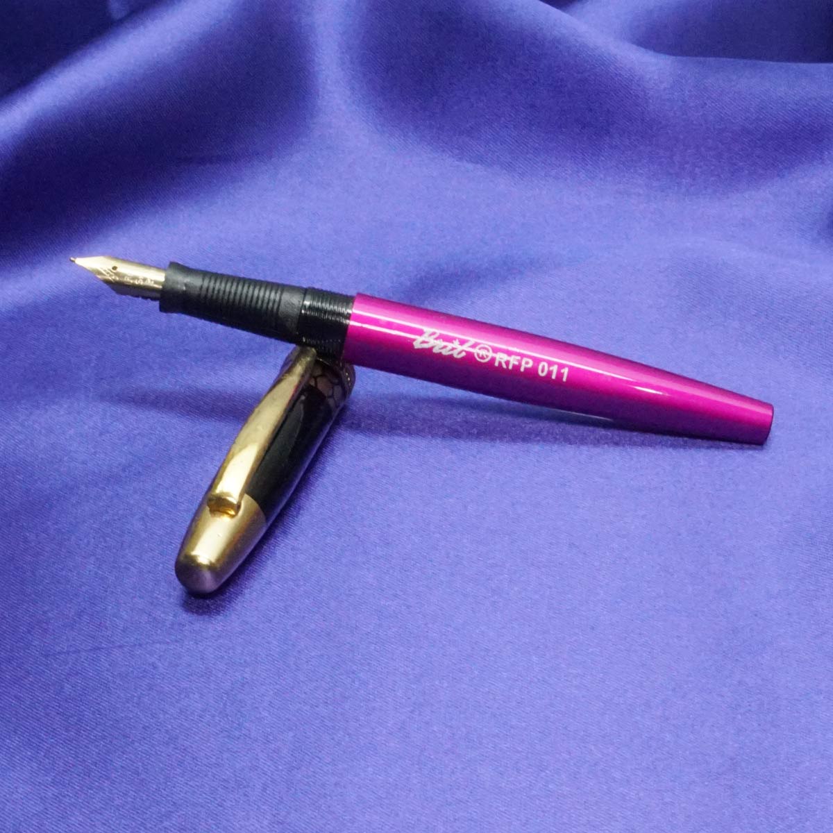 Bril 011  Dark Pink Color Body Black Cap with No.5 GP Fine Tipped Eye Dropper Model Fountain Pen SKU 20910