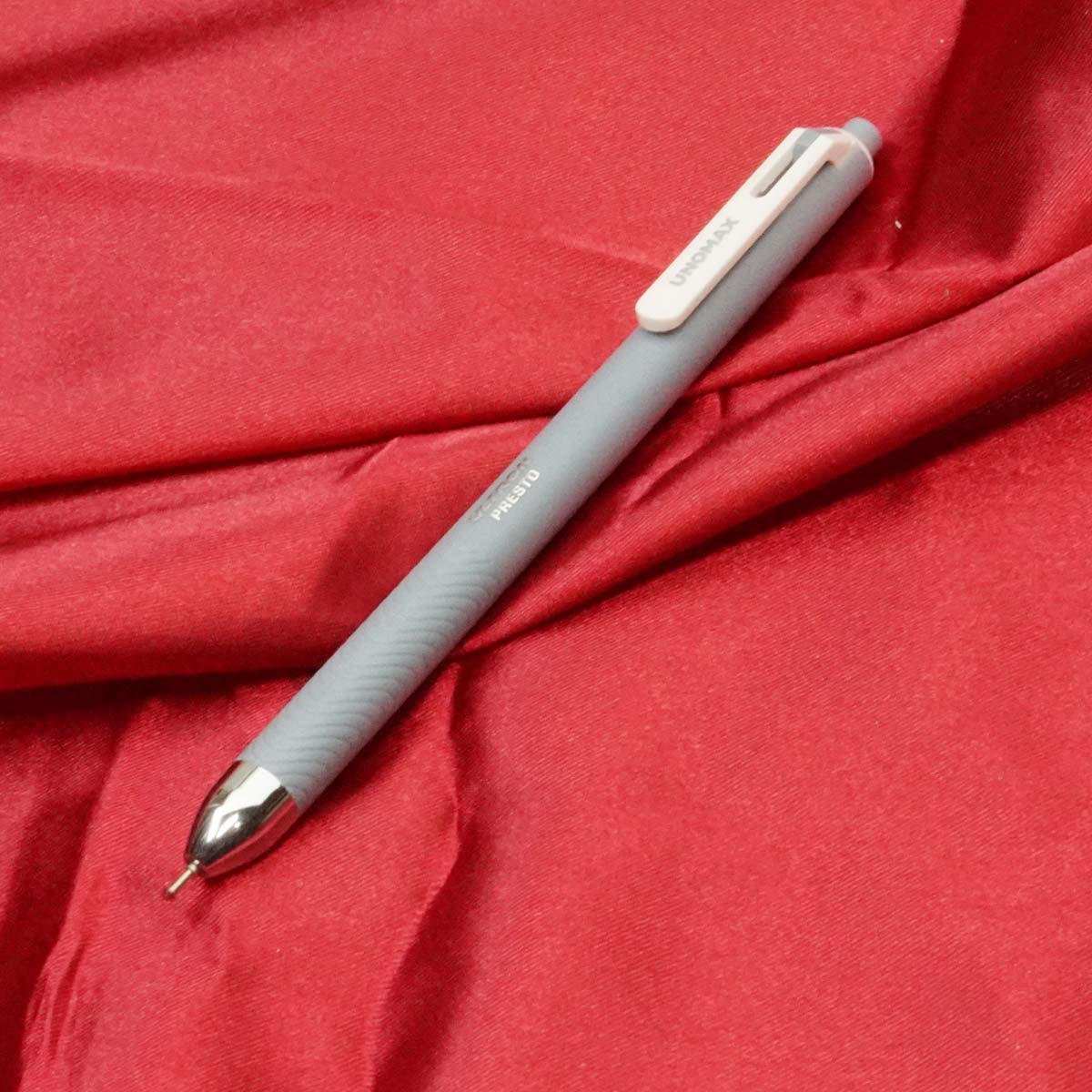 Unomax Presto  Neo Grey Color Body Black Writing With Fine Tip Click Type Ball Pen SKU 21067