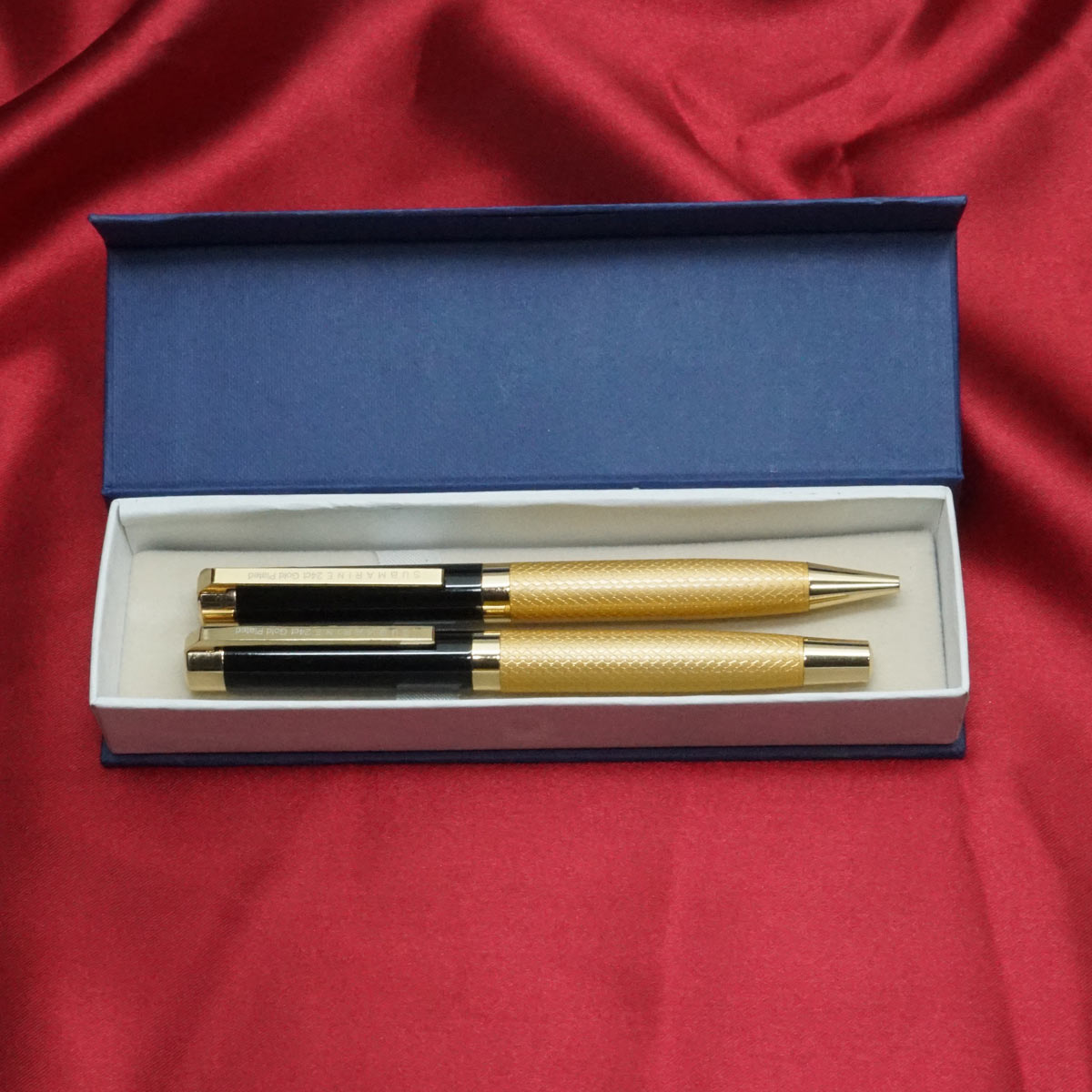 Submarine 880 Gold Designed Body With Black Cap Ball And Roller Ball Pen Set SKU 21128