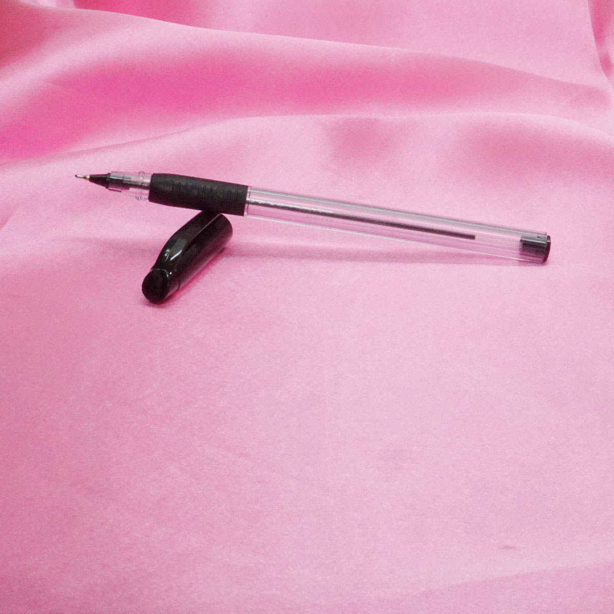 Boat Tri Grip Transparent Body With Black Writing Cap Fine Tip Cap Type Ball Pen SKU 21153