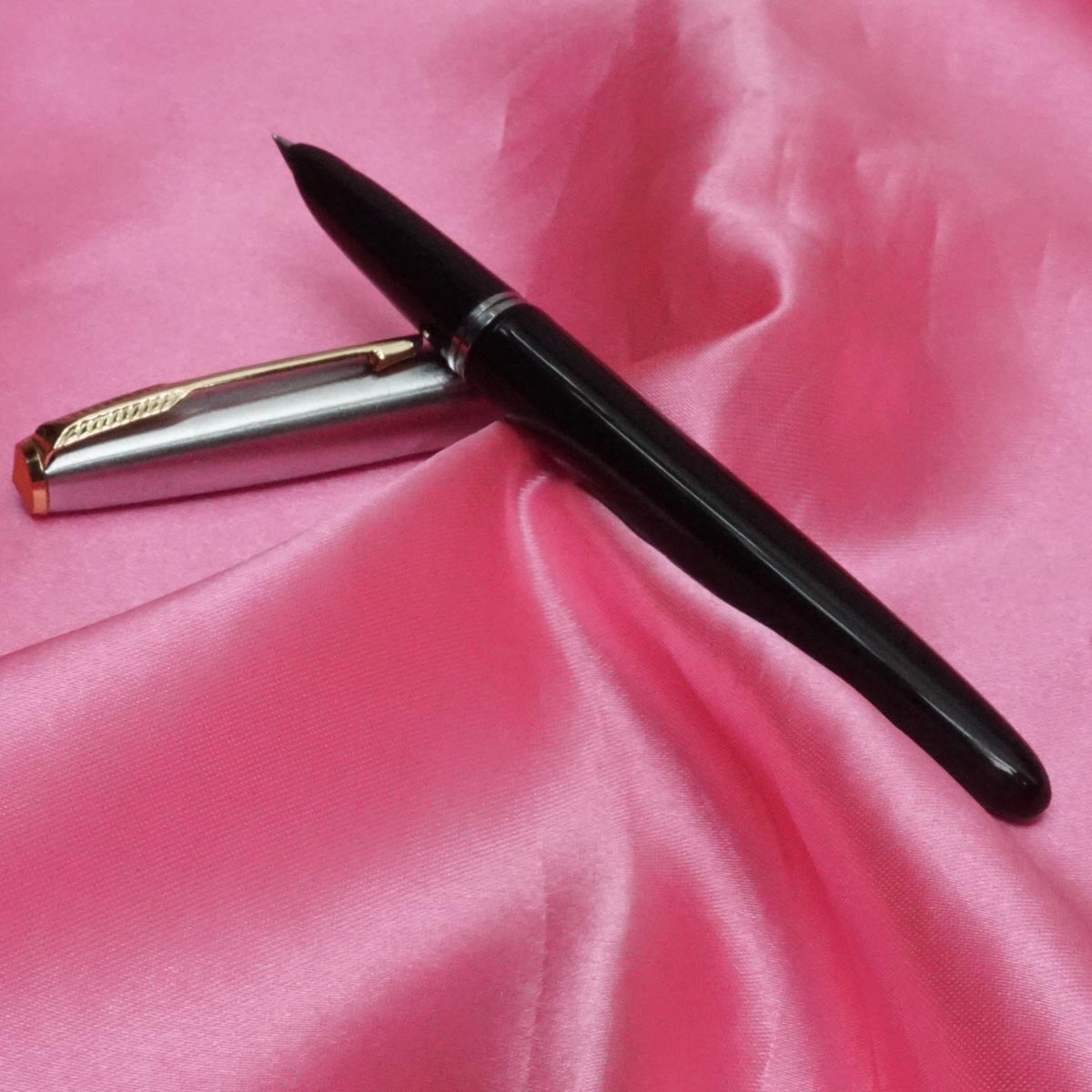 Gama No 9 Black Color Body With Silver Cap Fine Nib Eyedropper Type Fountain Pen SKU 21237