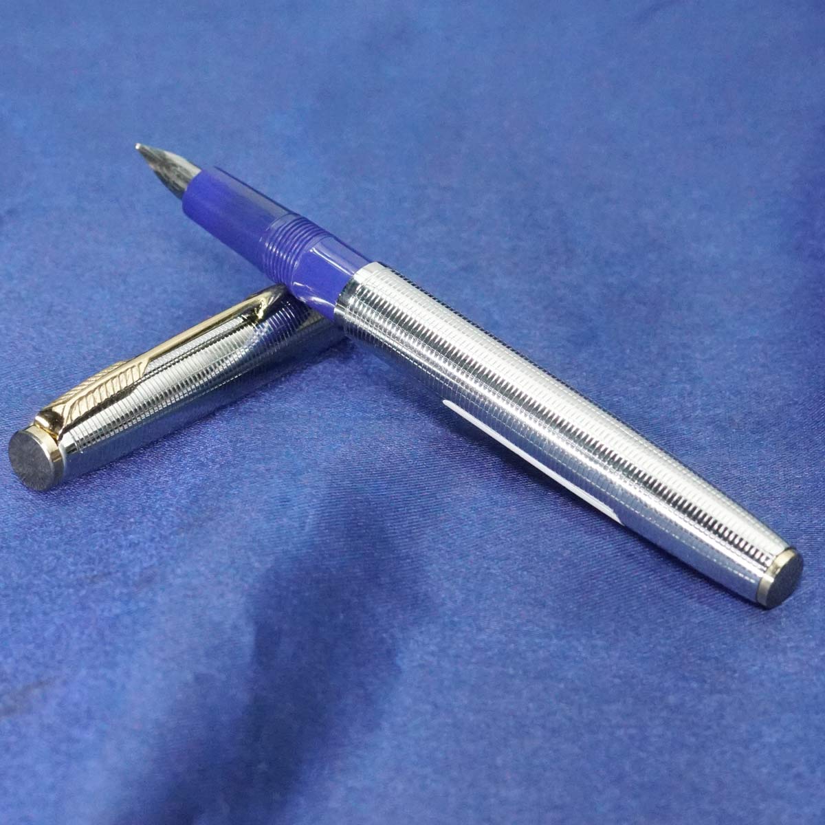 Gama No 19 Silver Color Body With Blue Color Holding Parker Nib Eyedropper Type Fountain Pen SKU 21242