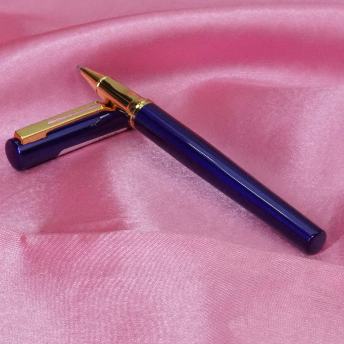 penhouse.in Glossy Blue Color Body With Gold Trim Designed Roller Ball Pen SKU 21301