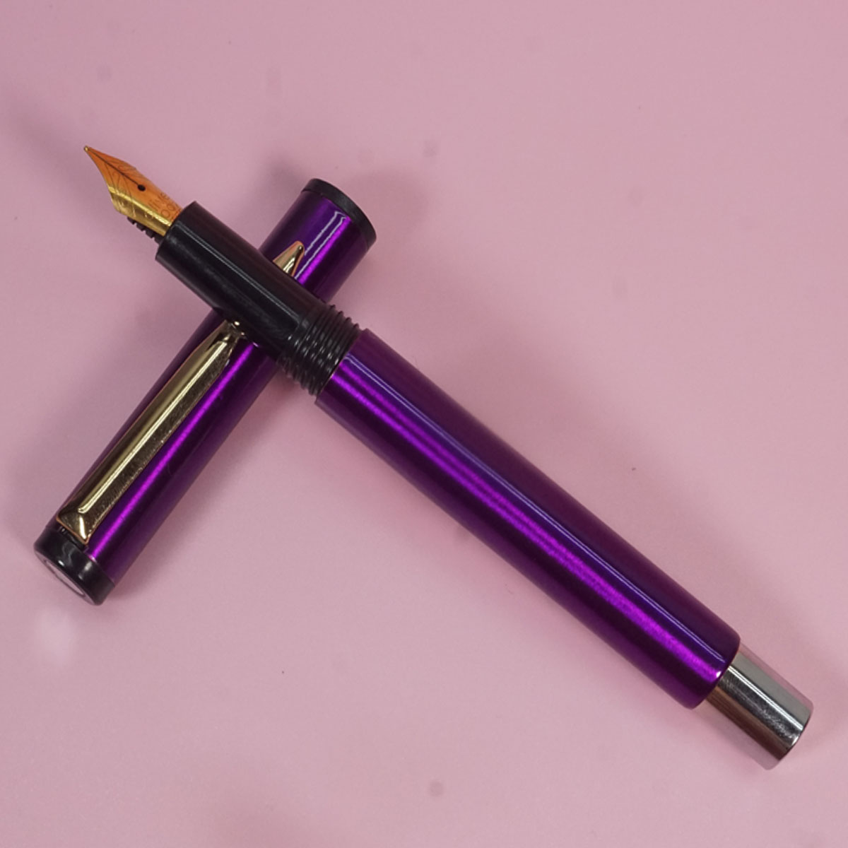 Oliver 81 Dark Violet Color Glossy Finish Body With  Fine Nib Golden Color Clip Eye Dropper Fountain Pen SKU 21336