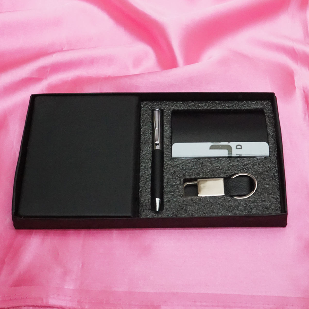 penhouse.in Black Color With Silver Cap Ball Pen With Dairy Cardholder And Keychain Gift Set SKU 21369
