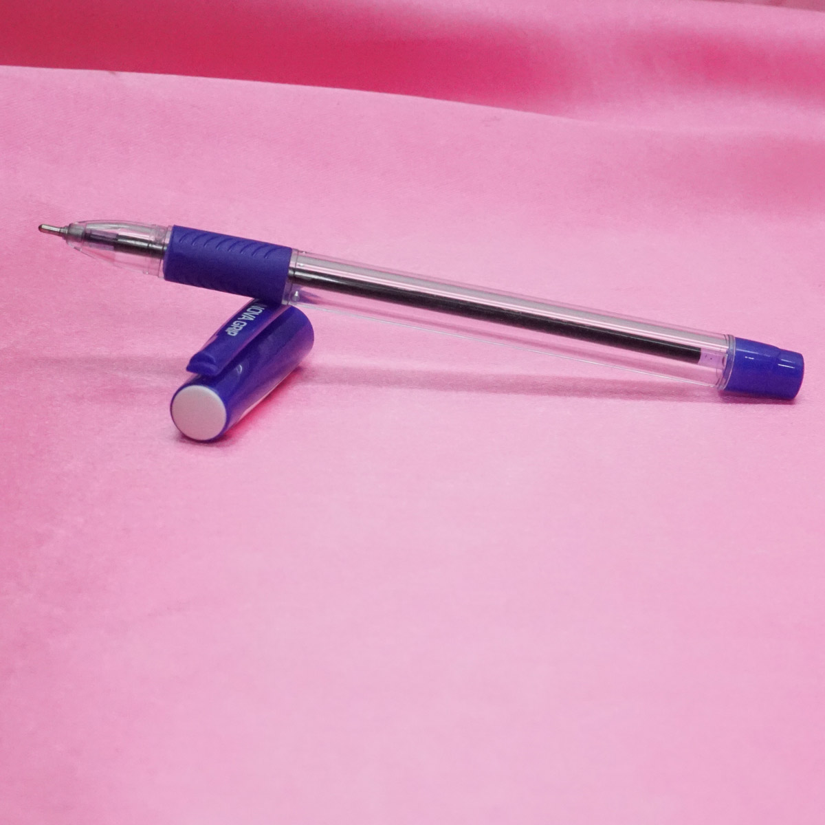 Ridleys Nova Grip Transparent Body With Medium Tip Blue Cap Type Ball Pen SKU 21379