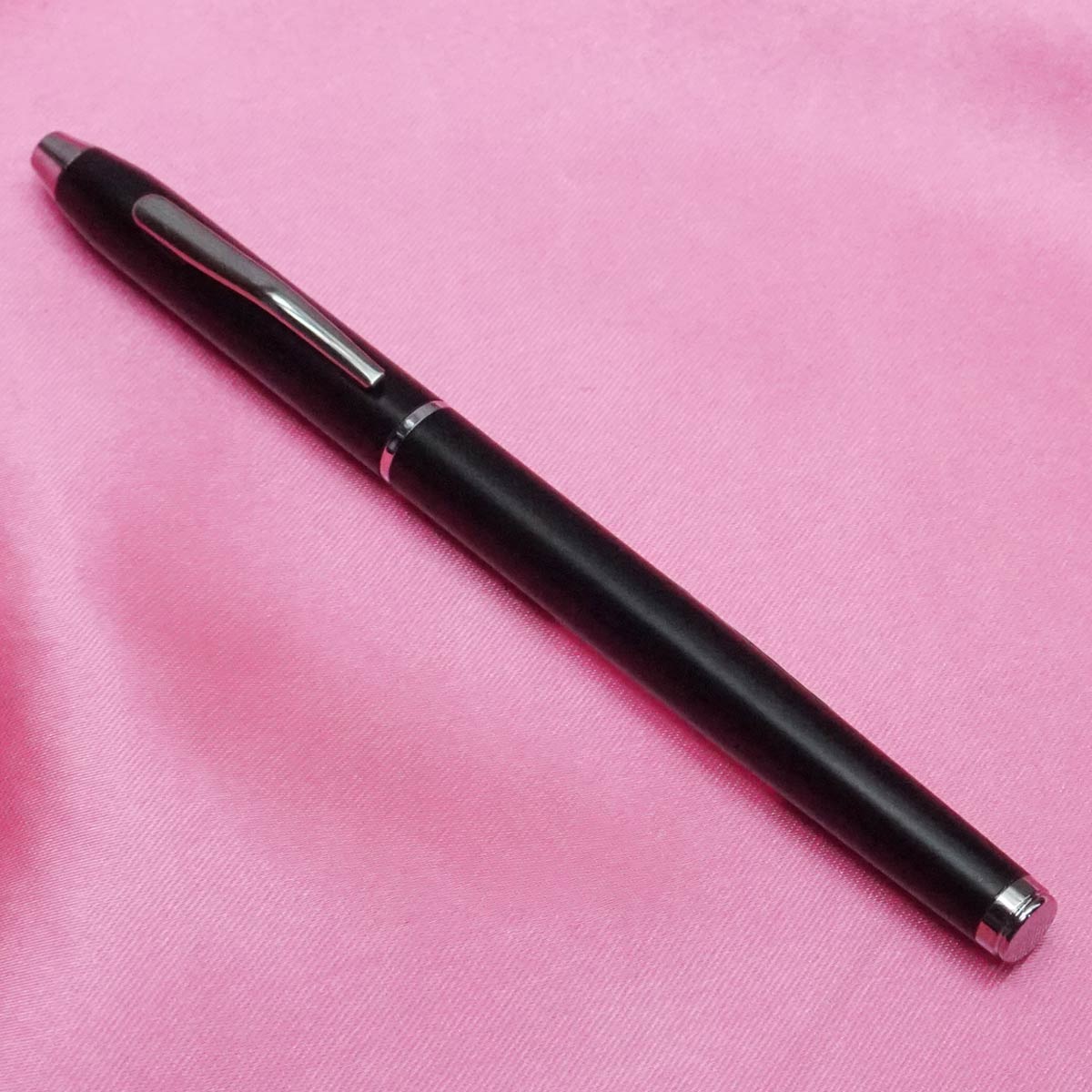 penhouse.in Slim Mat Black Color Body With Medium Tip Silver Clip Cap Type Roller Ball Pen SKU 21399