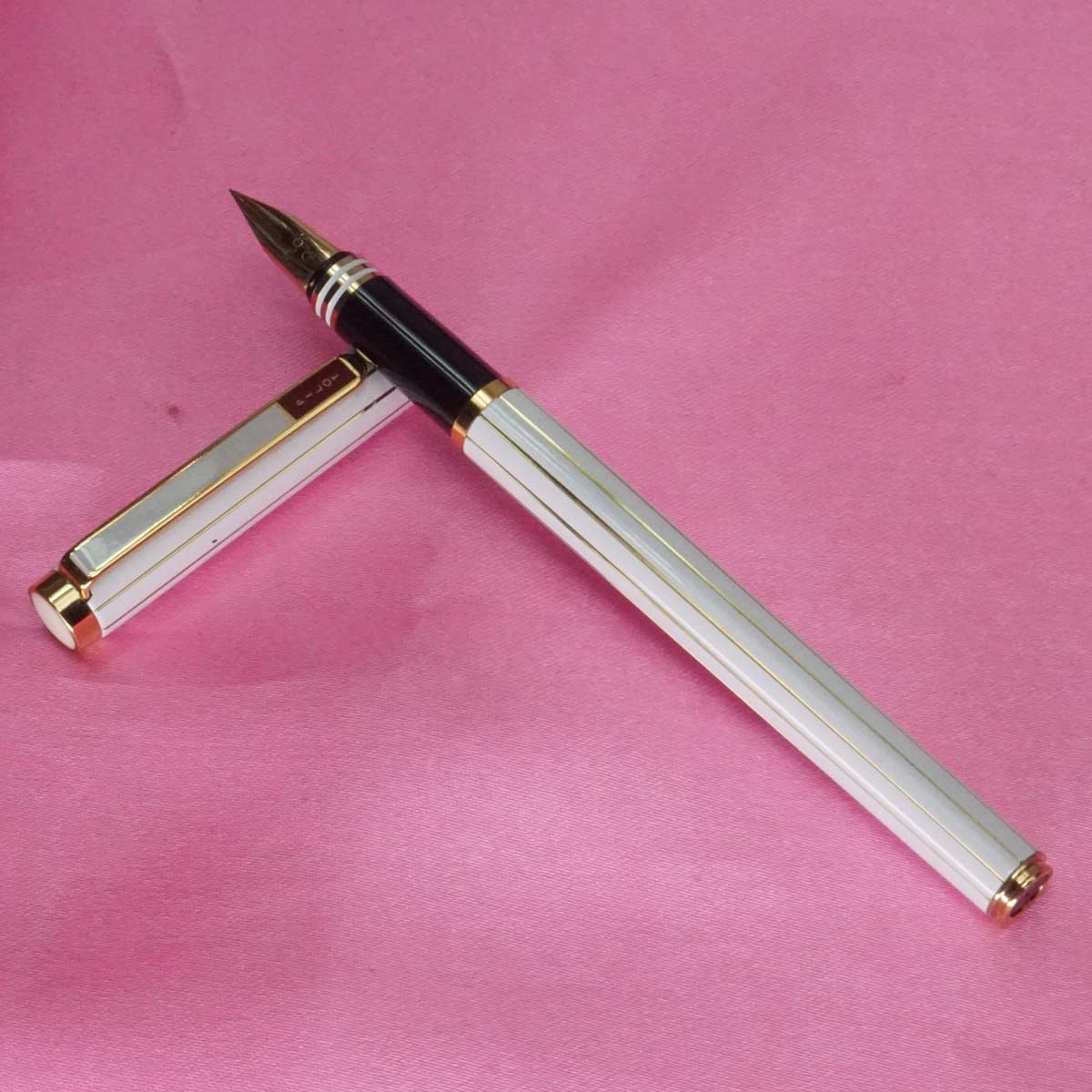 Pilot Dipper SL.F White body and Cap with Stripes MB GP Fine Nib Converter Type Fountain Pen SKU 21429