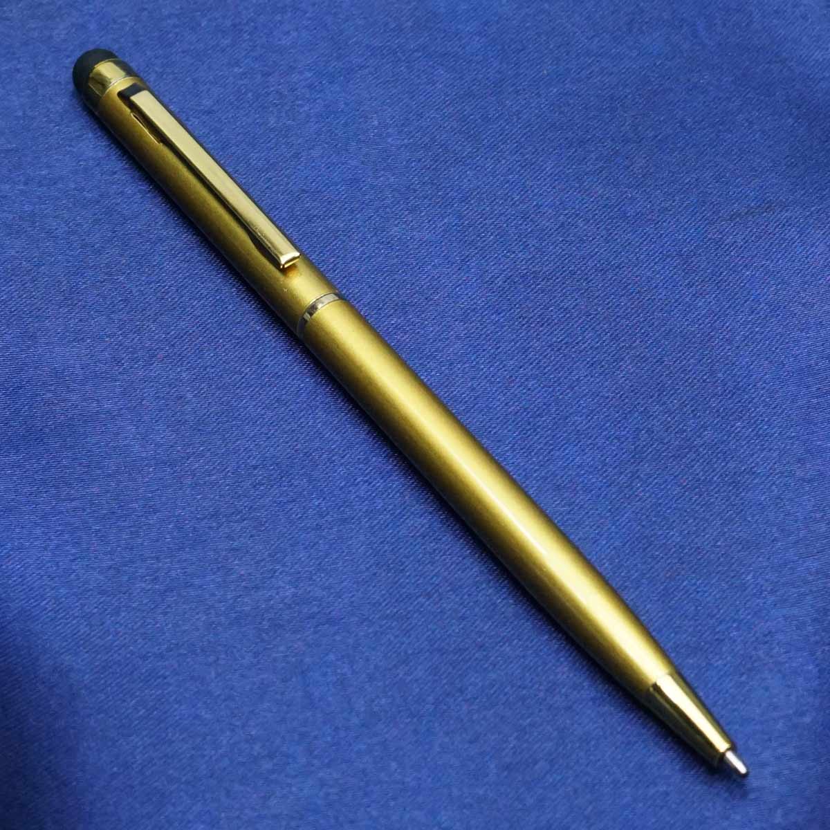 penhouse.in Slim Glossy Finish Gold Color Body With Medium Tip Stylus Twist Type Ball Pen SKU 21479