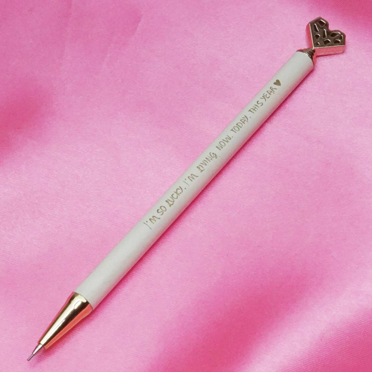 Oufeiya 5336 0.7mm Creamy White Color Body With Gold Heart Design Top Click Led Pencil SKU 21524