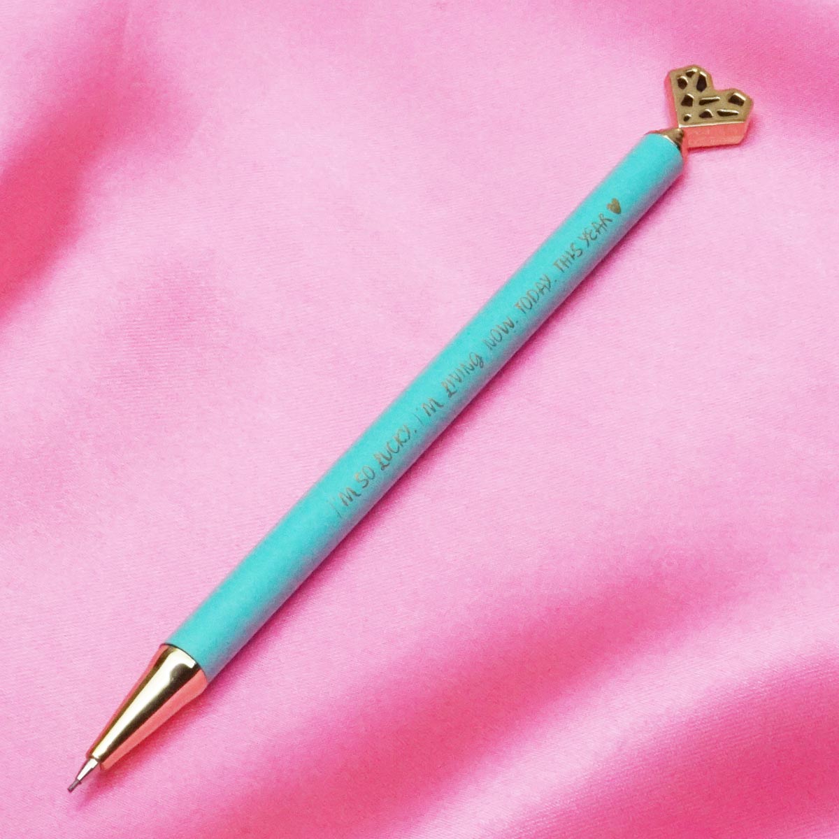 Oufeiya 5336 0.7mm Sky Blue Color Body With Gold Heart Design Top Click Led Pencil SKU 21526