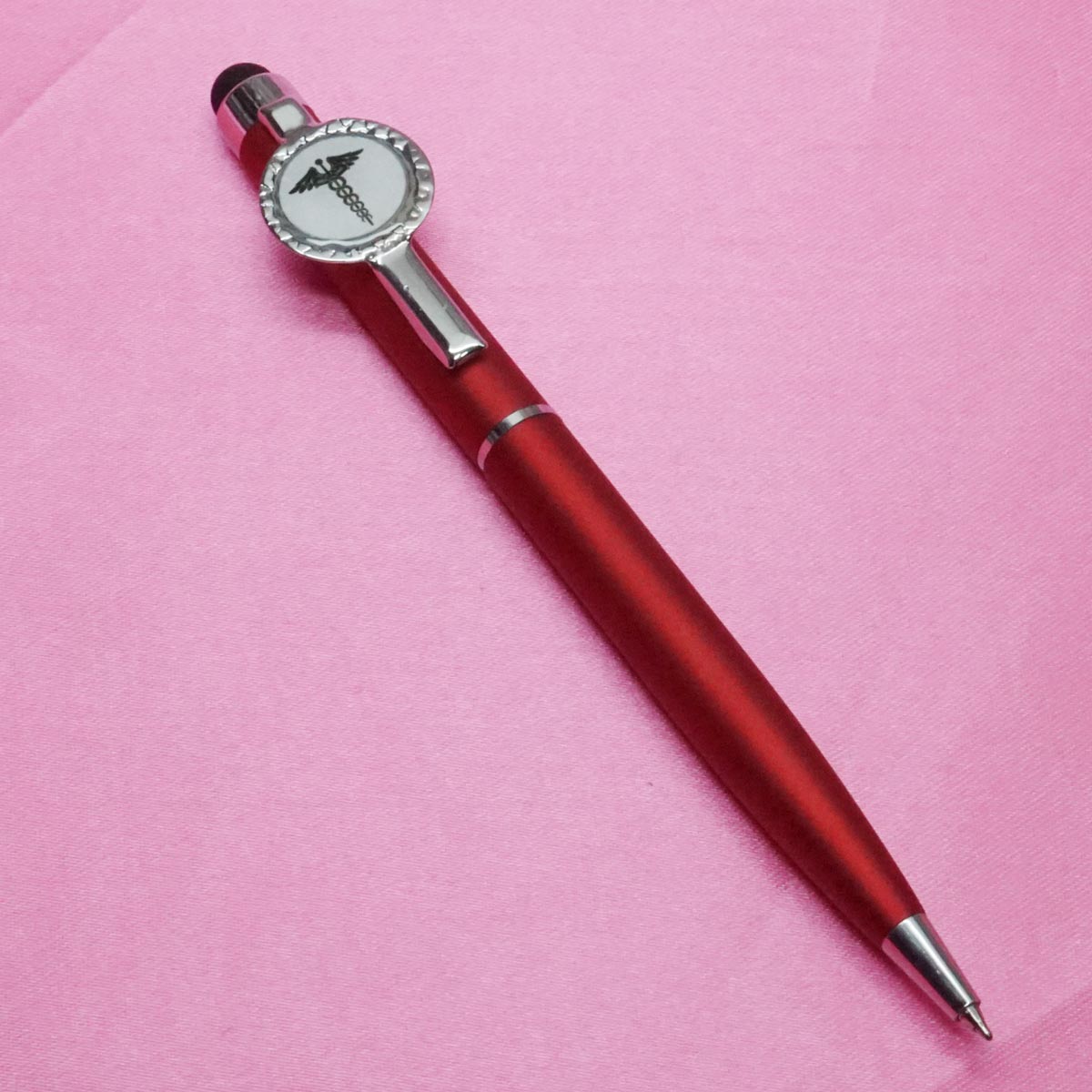 penhouse.in Mat Red Color Body With Fine Tip Doctor Symbol Clip Stylus On Top Twist Type Ball Pen SKU 21643