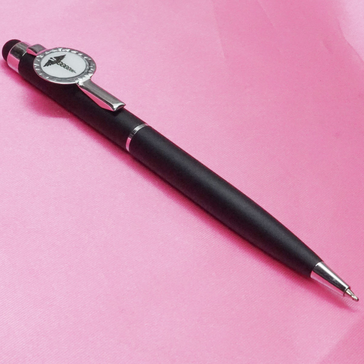 penhouse.in Mat Black Color Body With Fine Tip Doctor Symbol Clip Stylus On Top Twist Type Ball Pen SKU 21644