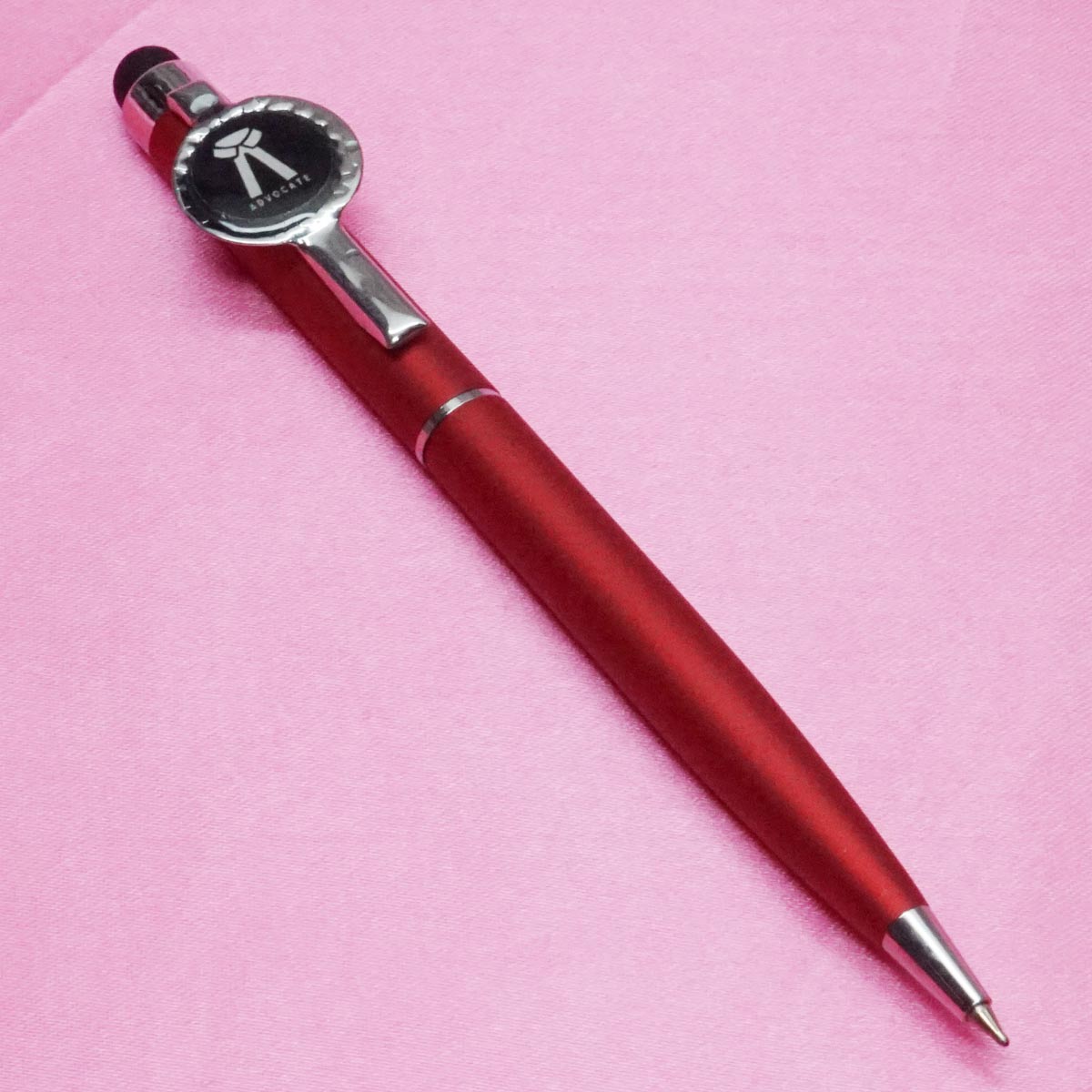 penhouse.in Mat Red Color Body With Fine Tip Advocate Symbol Clip Stylus On Top Twist Type Ball Pen SKU 21645