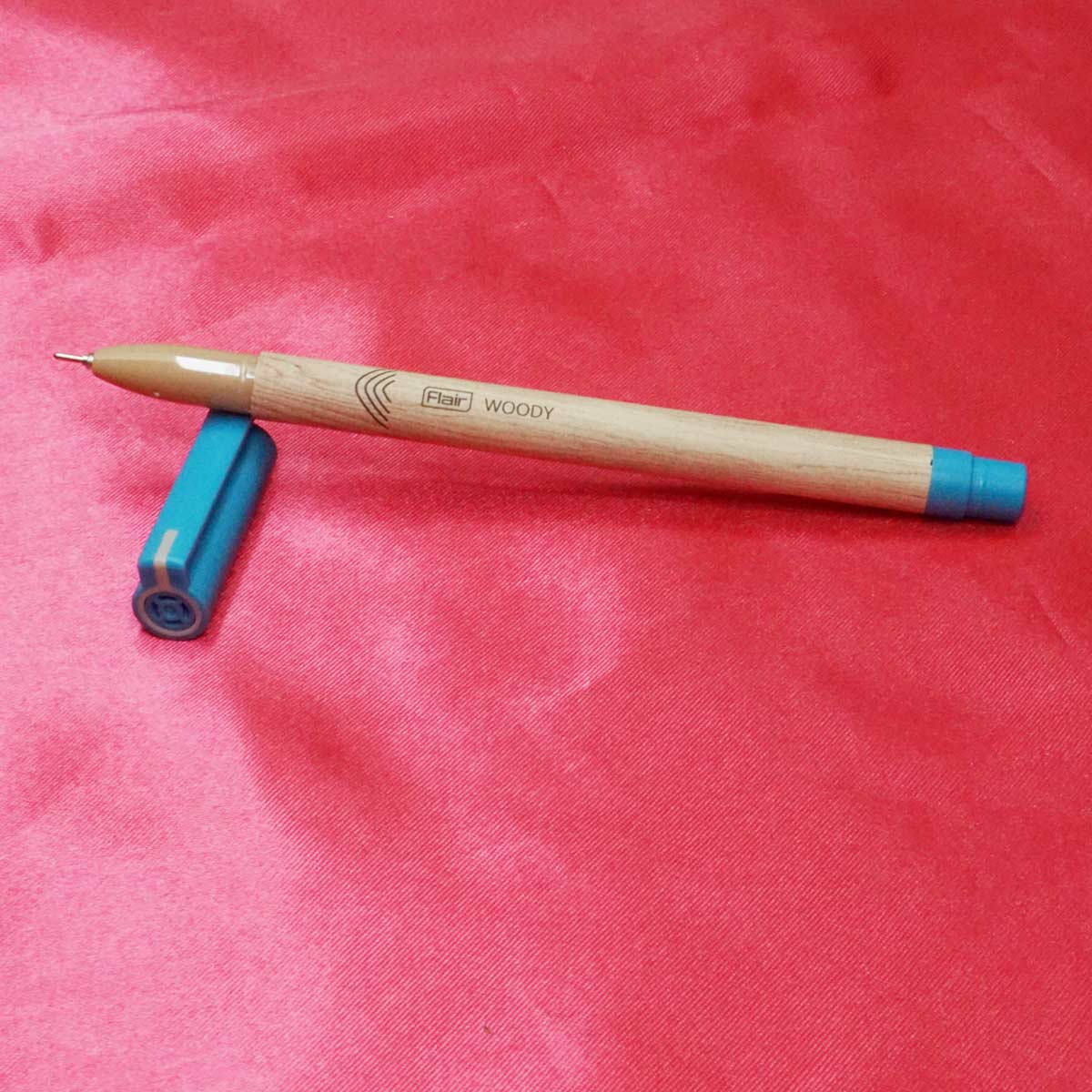 Flair Woody Wood Color Body With Fine Tip Blue Writing Blue Cap Type Ball Pen SKU 21679