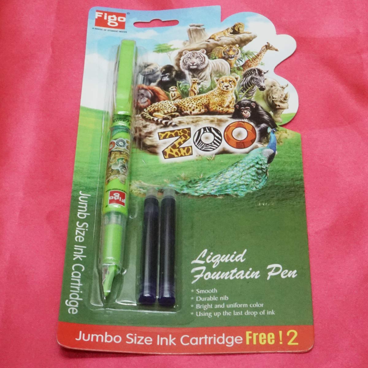 Figo Zoo Green Color Designed  Body With Fine Tip Catridge Type Fountain Pen SKU 21686