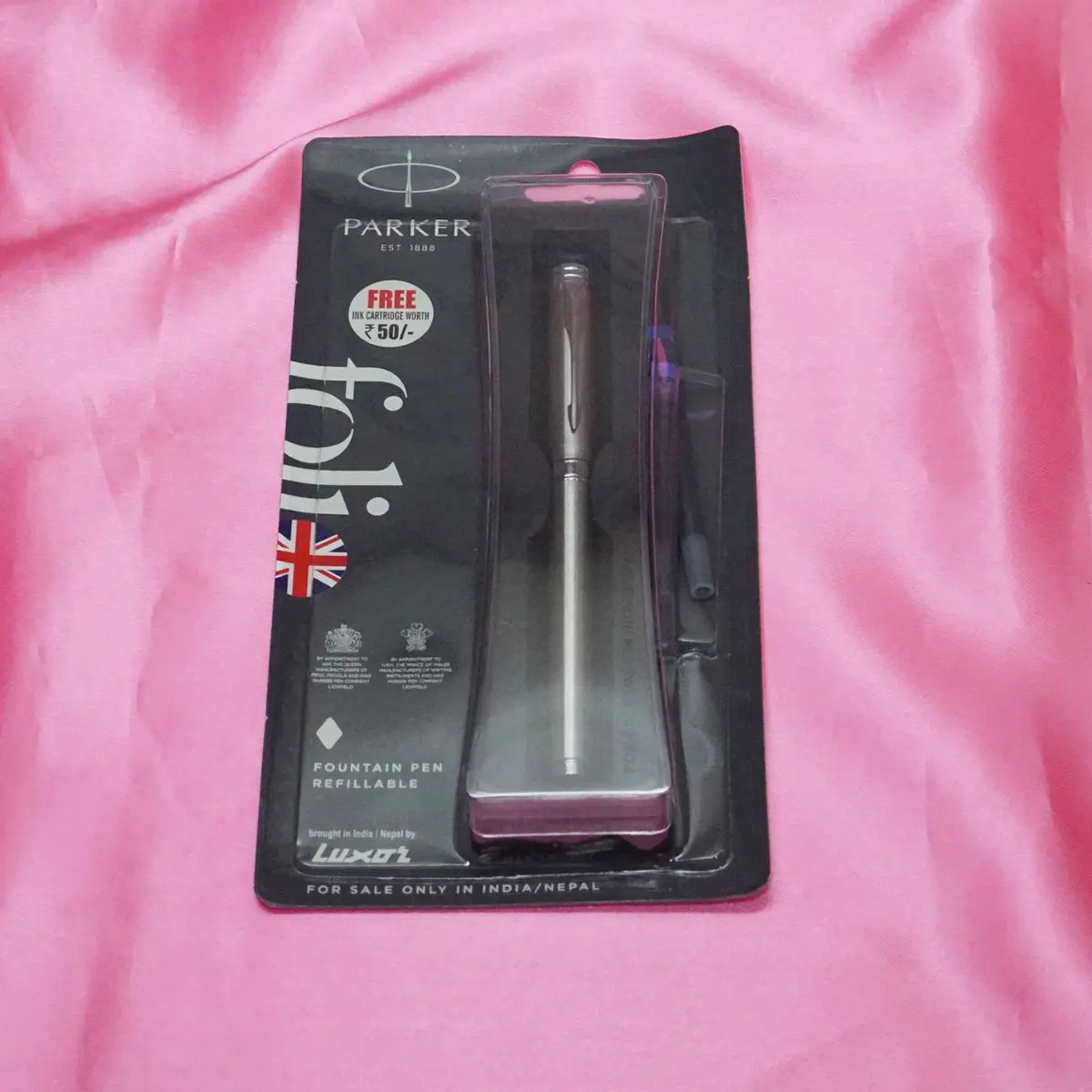 Parker Folio Stainless Steel Silver Body With Fine Nib Converter