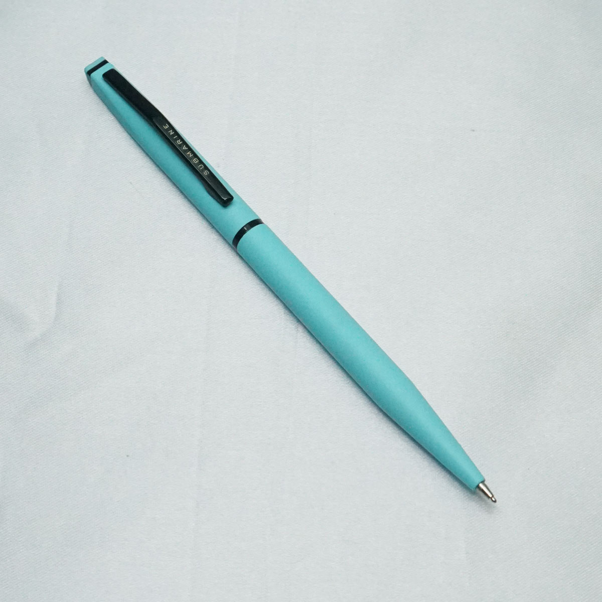 Submarine 992 Sky Blue Color Mat Finish Body With Fine Tip Black Trim Twist  Type Ball Pen SKU 21720