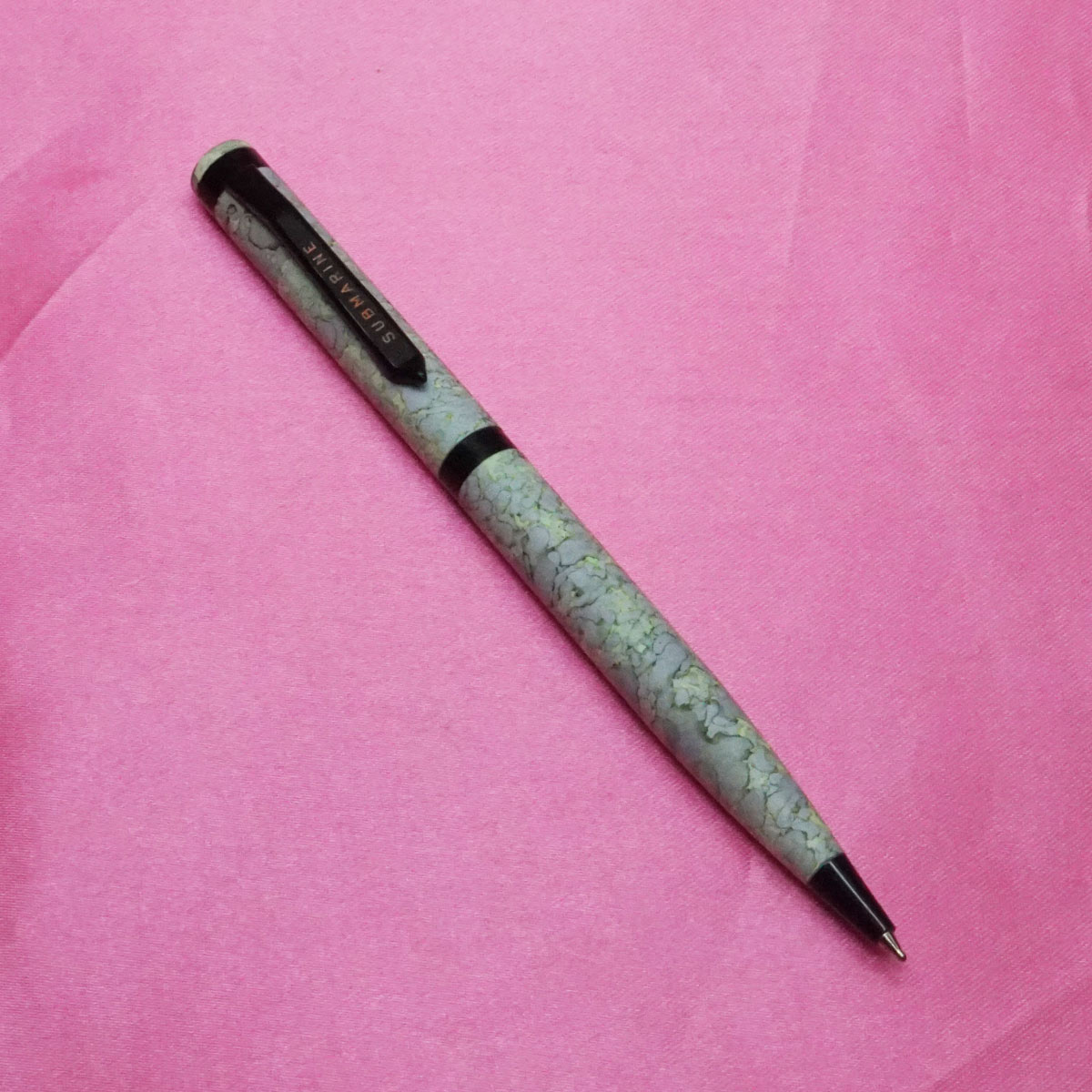 Submarine 993 Light Green Color Marble Design Pattern Body With Fine Tip Black Trim Twist Type Ball Pen SKU 21725