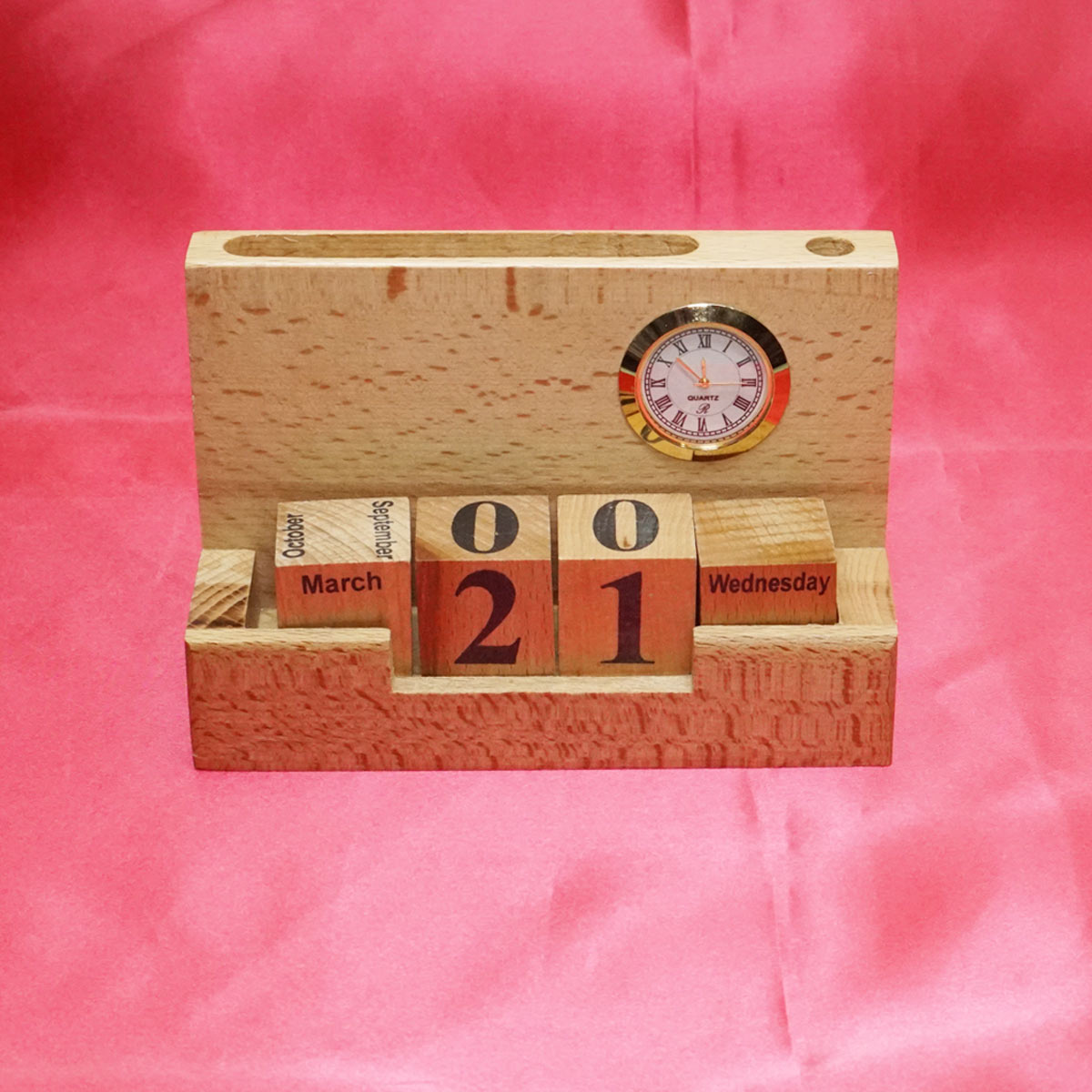 Penhouse.in Wooden Pen Stand and Card Holder With Clock  SKU 21767