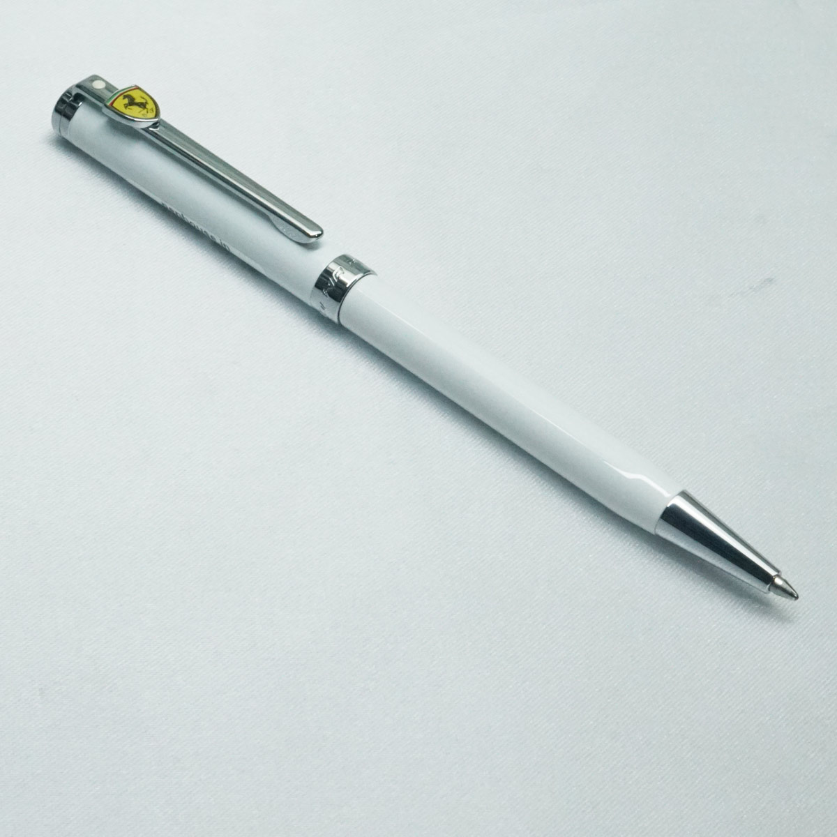 Sheaffer Intensity White color  Body and Cap with Silver Trims Twist Ball Pen with Ferrari Logo on Top SKU 21800