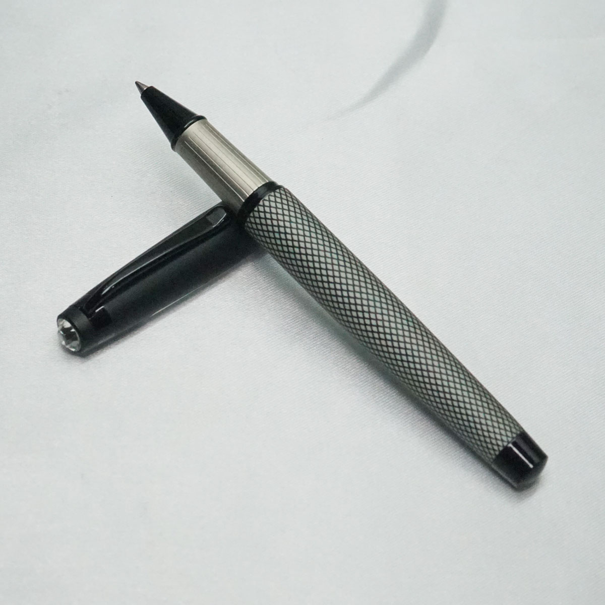 penhouse.in Black Body and Cap Roller Ball Pen with diamond stone on top SKU 21825