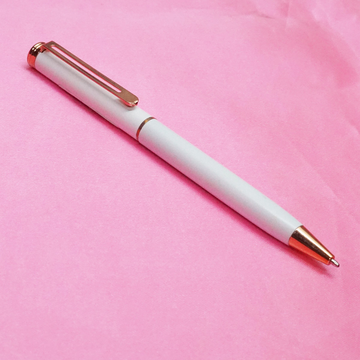 penhouse.in White Body Rose Gold Trims medium tipped Twist Ball Pen SKU 21852