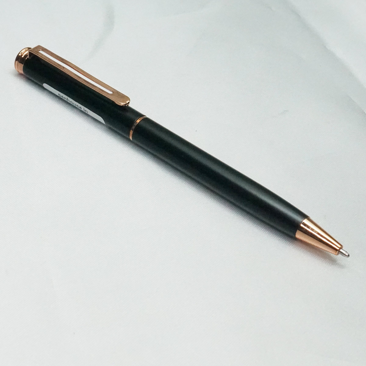 penhouse.in Black Body Rose Gold Trims medium tipped Twist Ball Pen SKU 21853