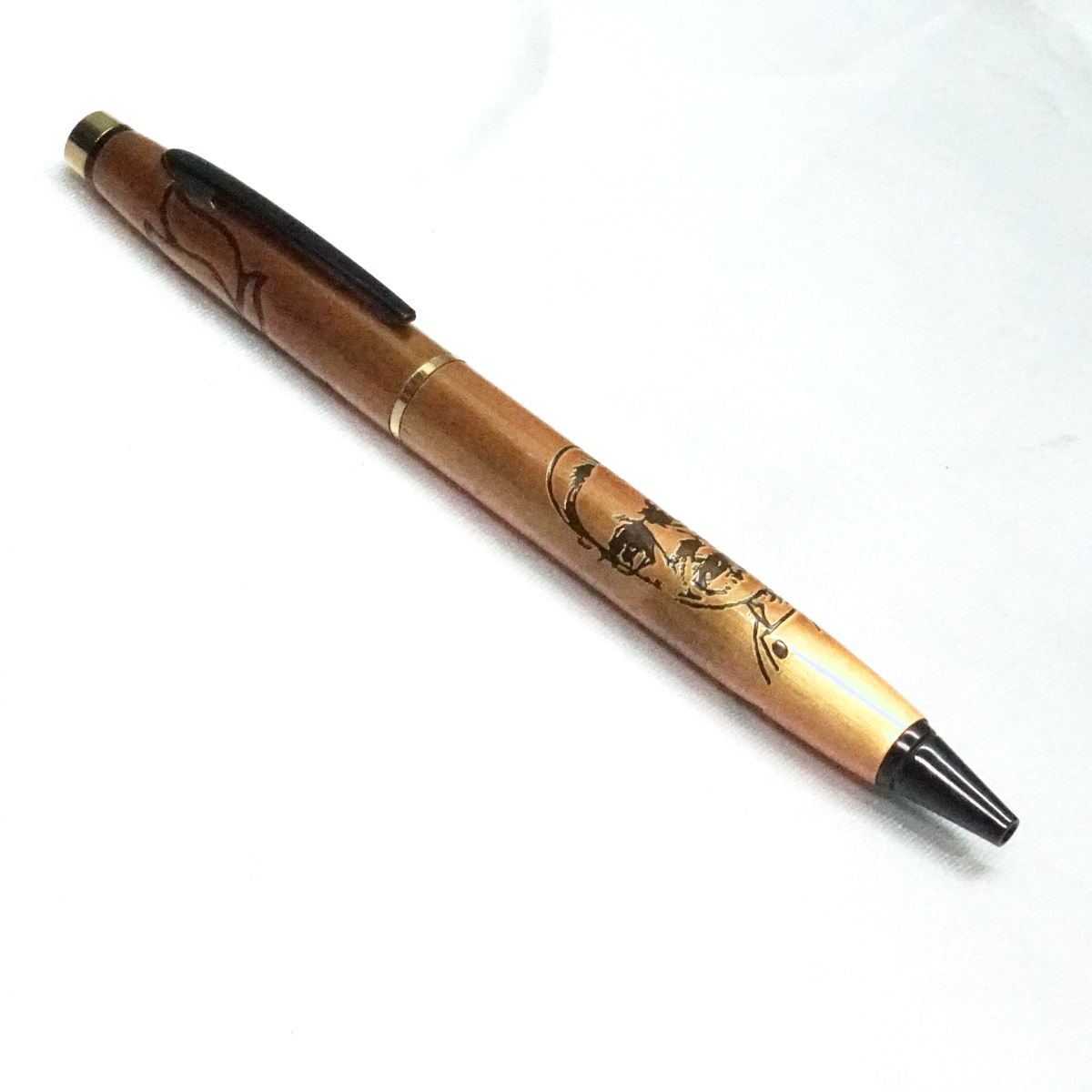 penhouse.in Rose Gold Body and Cap Black Trims Modiji and Lotus Engraved Twist Ball Pen SKU 21866