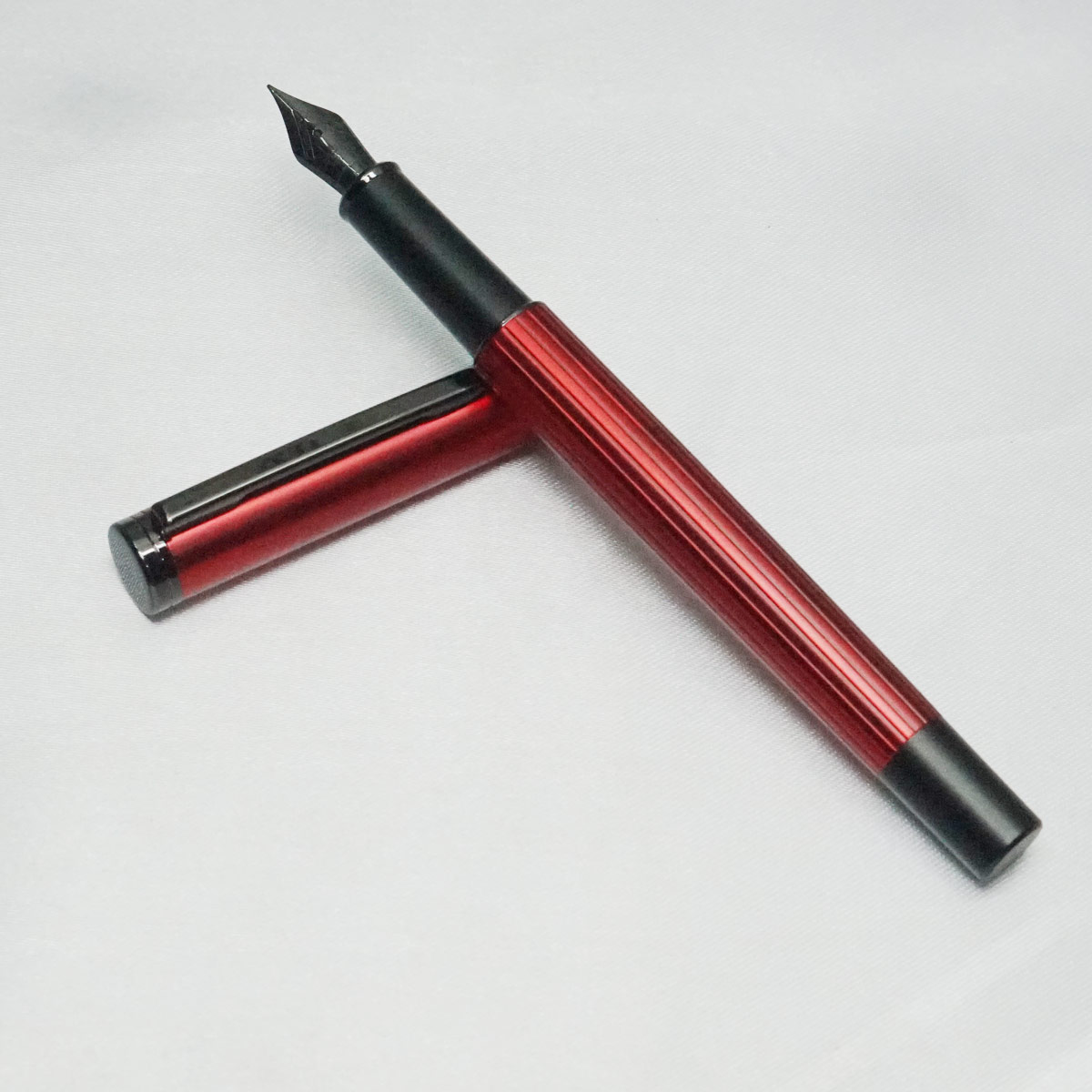 Jinhao 88 Red Color Strip Body With Black Color Clip Black Trims Fine Nib Converter Type Fountain Pen SKU 21956