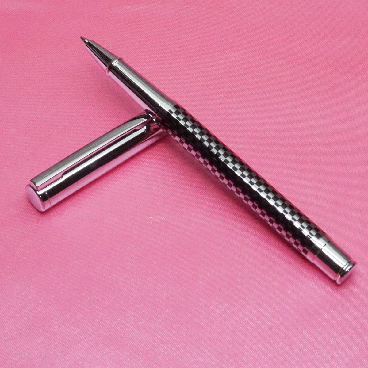 Penhouse.in Black Color Checked Body With Silver Clip Medium Tip Roller Ball Pen SKU 21970