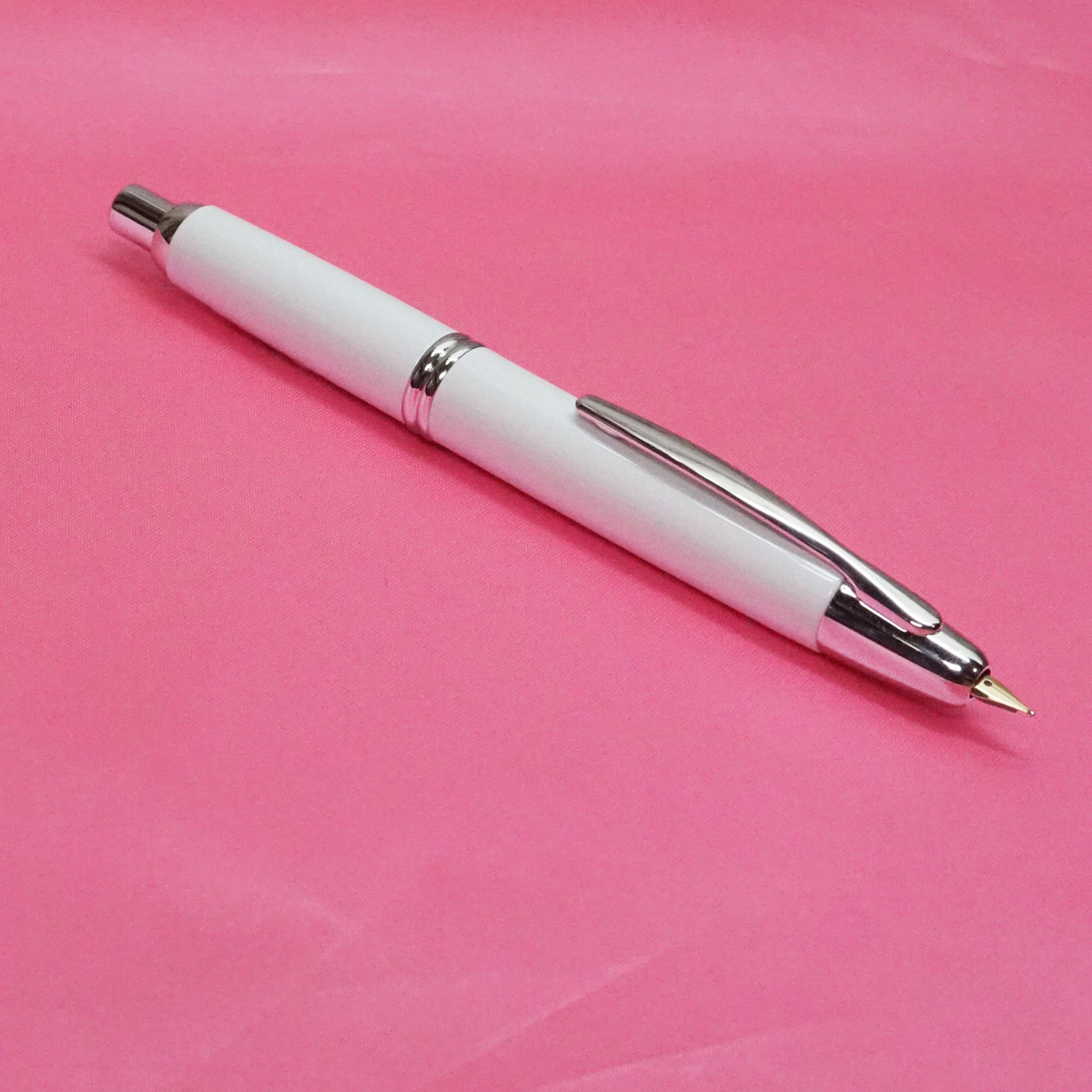Pilot Capless White  Body with Silver Trims Namiki Rubber Sac Converter Type Fountain Pen with Gold Plated Medium Tipped Nib  SKU 21977